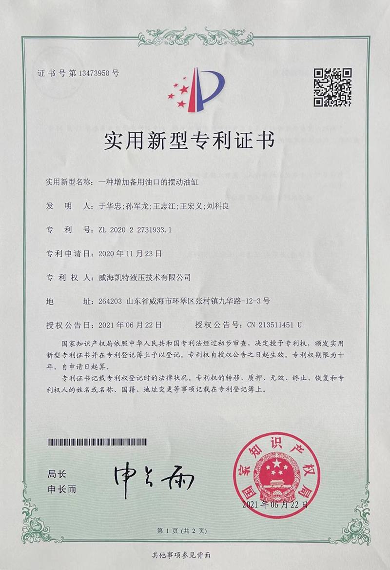 一種帶備用油口的擺動(dòng)油缸-實(shí)用新型專(zhuān)利